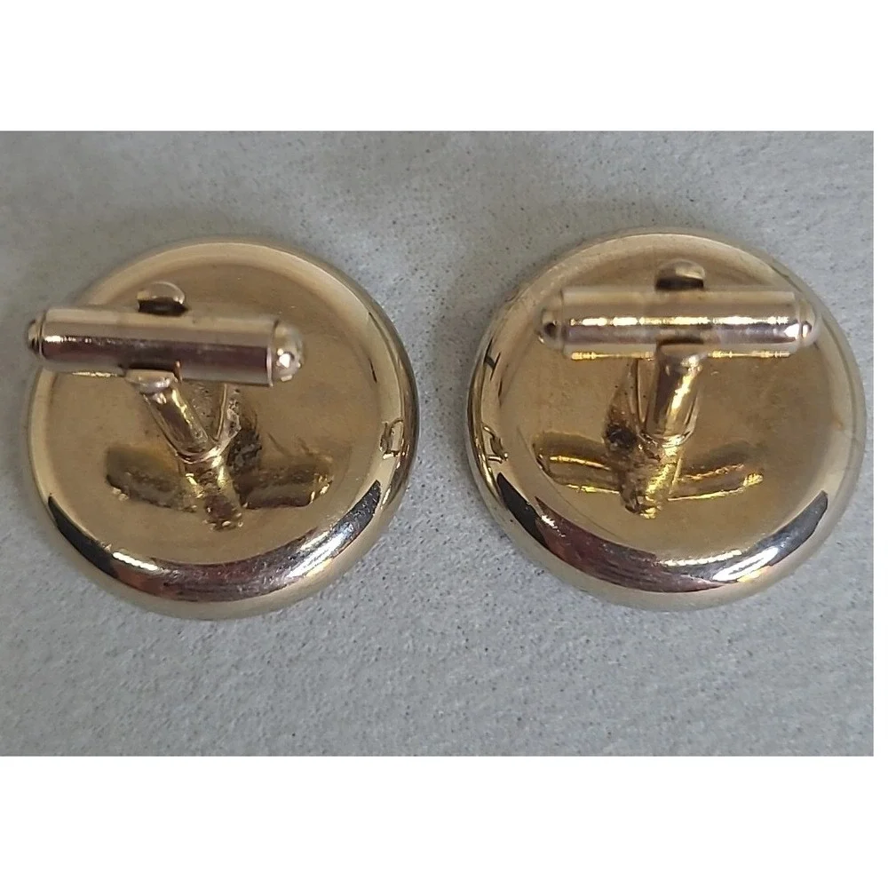 Vintage Cufflinks Men Gold Tone Wood Red Enamel Shield Lion Rampant Heraldic